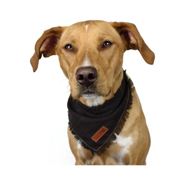 Plaid Dog Bandanas Brown Fabric with Leather Patch for Medium to Large Breeds