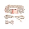 Plaid Dog Collar and Leash Set with Cute Bow Tie for Small Medium Large Dogs