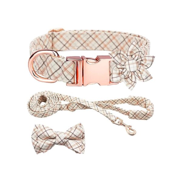 Plaid Dog Collar and Leash Set with Cute Bow Tie for Small Medium Large Dogs