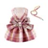 Plaid Dog Dress with Adjustable Harness and Leash for Small to Medium Breeds