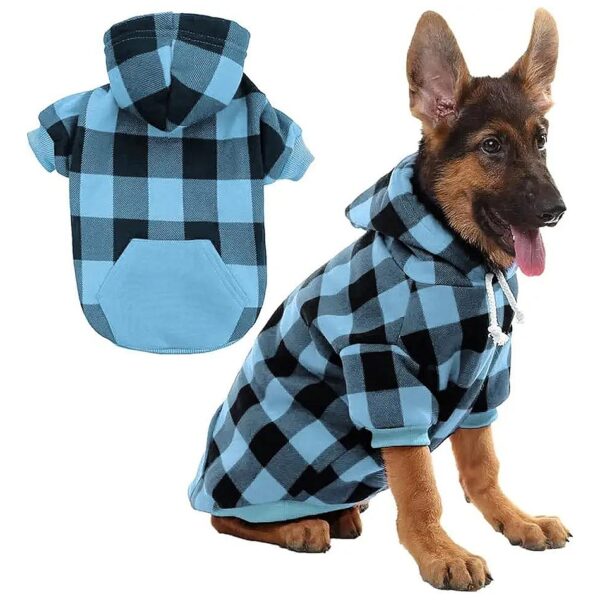 Plaid Dog Hoodie Sweaters with Hat for Small to Medium Dogs in Polyester and Fleece