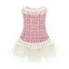 Plaid Dog Princess Dress with Tulle Skirt and Pearls Accessory for Small Breeds