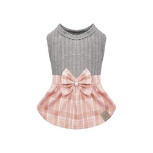 Plaid Dog Sweater Dress with Bowtie for Small Dogs and Cats Spring Summer