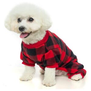 Plaid Dog Sweaters for Cold Weather Pet Coats Red Medium Size Soft and Cozy