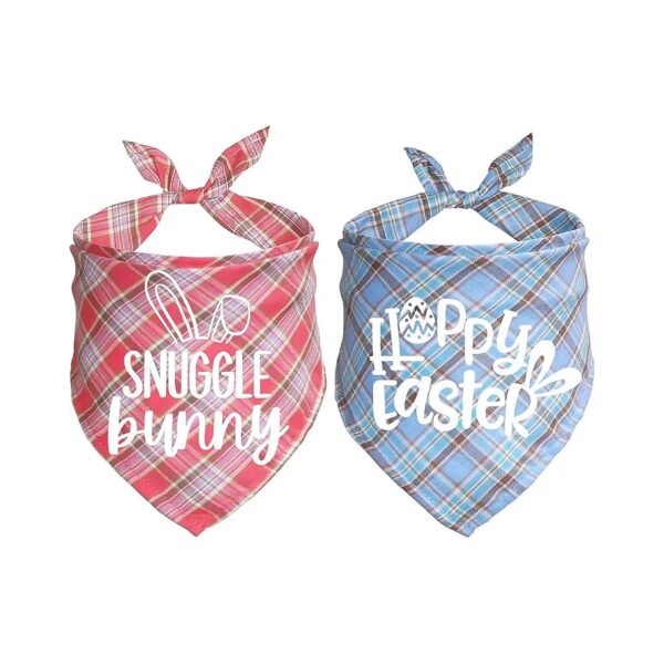 Plaid Easter Dog Bandanas for Small Medium Large Dogs with Pink and Light Blue Pattern