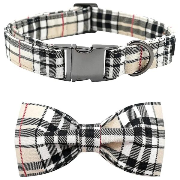 Plaid Pattern Dog Collar with Adjustable Size and Durable Metal Buckle for Medium Dogs