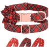 Plaid Pattern Dog Collar with Cute and Removable Flower for Small to Large Female Dogs