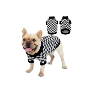 Plaid Pattern Medium Dog Sweater with Comfortable Rib Cuffs for Small Medium Breeds