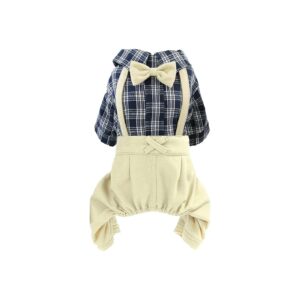 Plaid Patterned Dog Jumpsuit with Bow Tie for Small to Medium Dogs and Cats