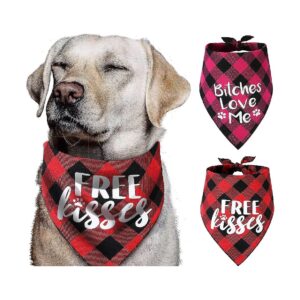 Plaid Pet Scarves for Valentine's Day - Reversible Soft Cotton Bandanas for Dogs and Cats