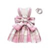 Plaid Puppy Dress with Soft Bow Tie Harness and Nylon Leash for Small Dog Girls