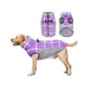 Plaid Purple Dog Winter Coat with Built-In Harness and Reflective Strips for Large Dogs