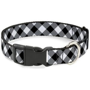 Plastic Clip Collar with Diagonal Buffalo Plaid Emblazoned Design for Medium Dogs