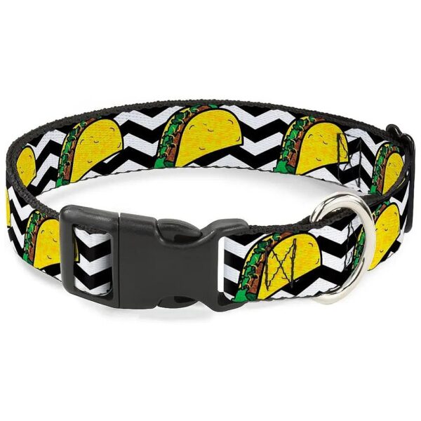 Plastic Clip Collar with Taco Chevron Pattern and Black and White Colors