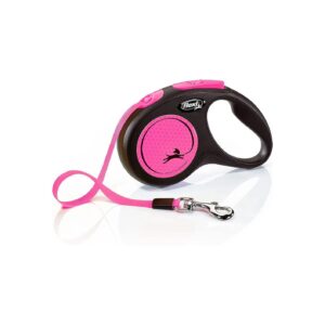 Plastic Made Small Dog Tape Lead with 5m Retractable Neon Pink