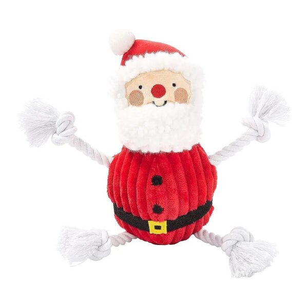 Playful Plush Squeaker Dog Toy with Corduroy Ropes and Santa Character Christmas Gift