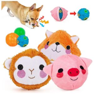 Plush Dog Toy Balls with Squeaky and Hidden Food Balls for Interactive Training Exercise