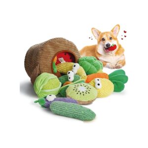 Plush Fruits and Veggies Dog Squeaky Toys 15-Piece Collection for Small to Medium Dogs