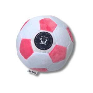 Plush Miami Soccer Ball Dog Toy with Squeaky Sounds for Active Play and Harsh Chewers