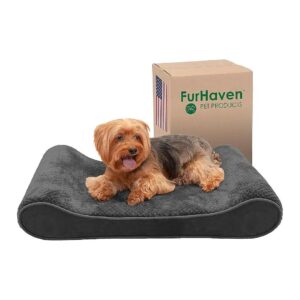 Plush Minky Faux Fur Dog Bed with Contoured Memory Foam for Medium to Small Dogs