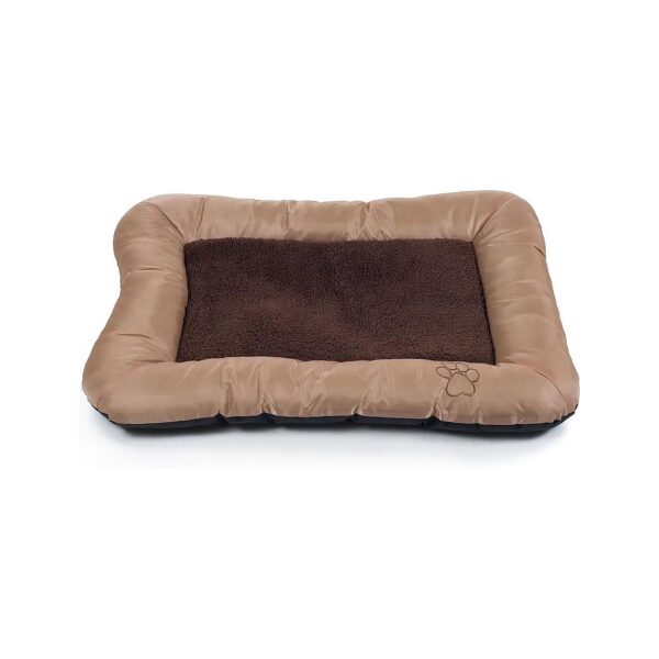 Plush Pet Bed with Wood-Finish Edge Tan Blue X Large