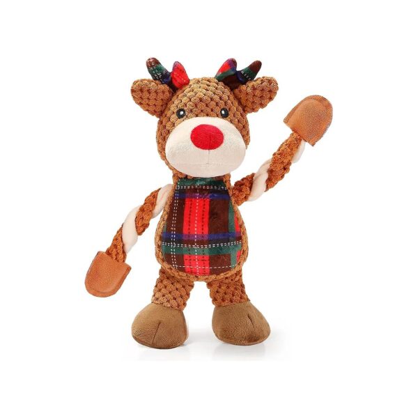 Plush Reindeer Squeaky Toy for Dogs with Tartan Antlers and Red Nose