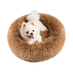 Plush Round Donut Pet Bed with Anti-Anxiety Features for Cats and Small to Large Dogs