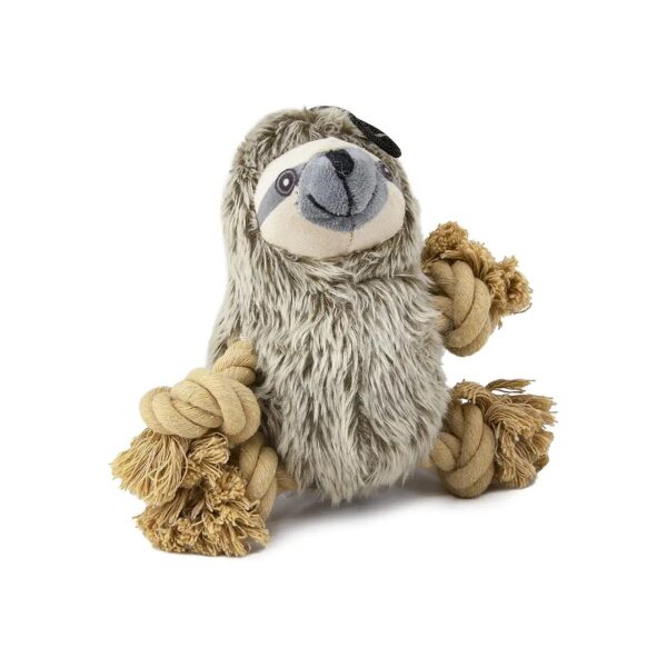 Plush Sloth Dog Toy with Squeaker and Knotted Rope Hands and Feet for Interactive Play