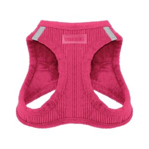 Plush Soft Fuchsia Corduroy Dog Harness Step in Vest for Small Medium Size