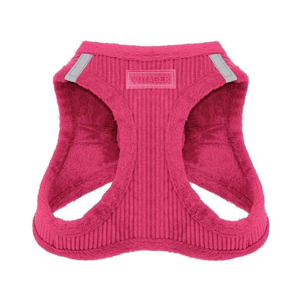 Plush Soft Fuchsia Corduroy Dog Harness Step in Vest for Small Medium Size