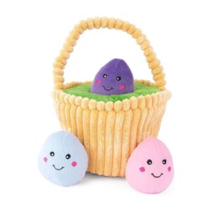 Plush Soft Hide and Seek Dog Toy with Easter Egg Basket Design for Small to Medium Dogs