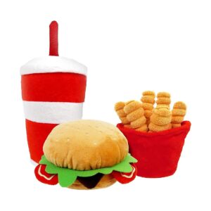 Plush Squeaky Dog Toys with Cool Pirate Burger Fries Soda Combo