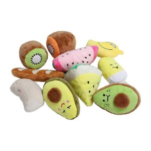 Plush Squeaky Fruits Baguette Popsicle Dog Chewing Biting Toys 9 Pack