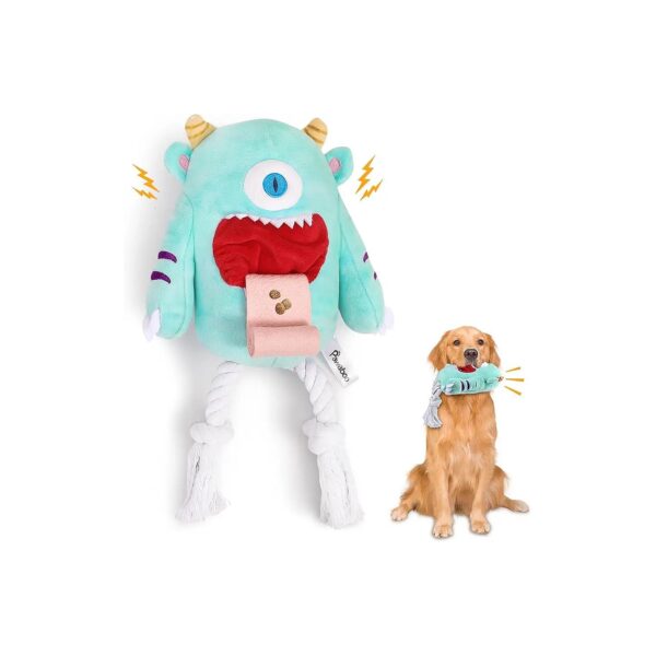 Plush Stuffed Monster Dog Toy with Soft Fabric, Crinkle Papers, and Charming Squeaks