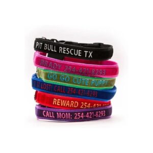 Plush Velvet Dog Collar with Custom Text and 11 Thread Color Choices