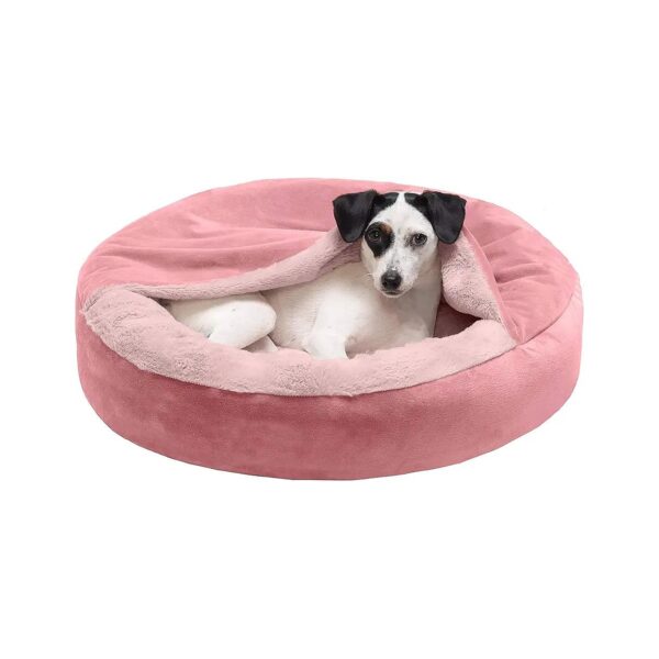 Plush Velvet Waves Hooded Dog Bed for Small Breeds Up to 20 lbs Rose Pink