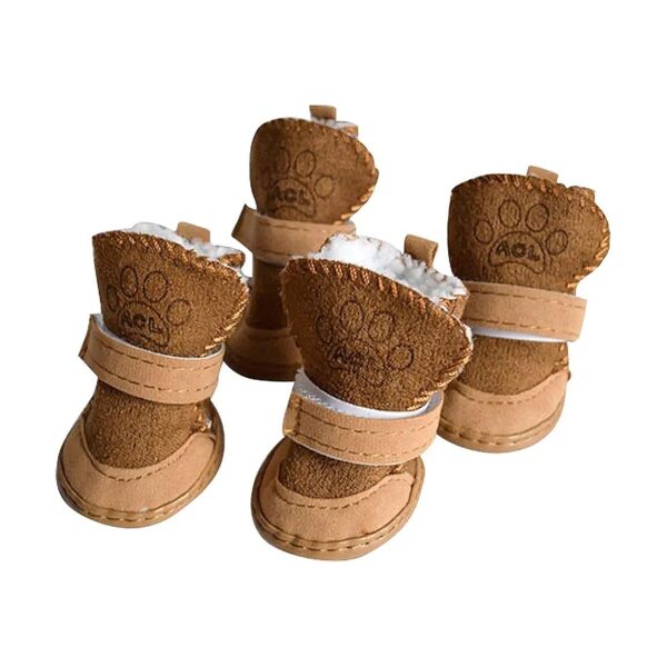 Plush and Rubber Small Dog Winter Booties with Slip-Resistant Soles