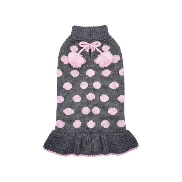 Polka Dot Dog Sweater with Pom Pom Ball for Fall Winter - Soft Knit Warm Dog Clothes