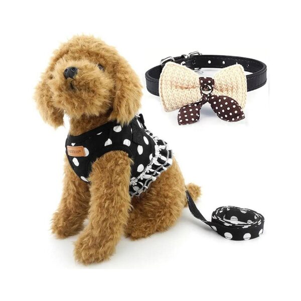 Polka Dot Dog Vest Harness Set with Included Pink Leash and Bowknot Collar for Small Dogs