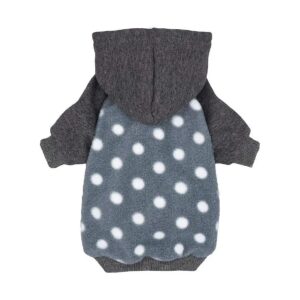 Polka Dot Pullover Dog Sweater with Soft Fleece Body and Velvet Lining, Grey Small Size