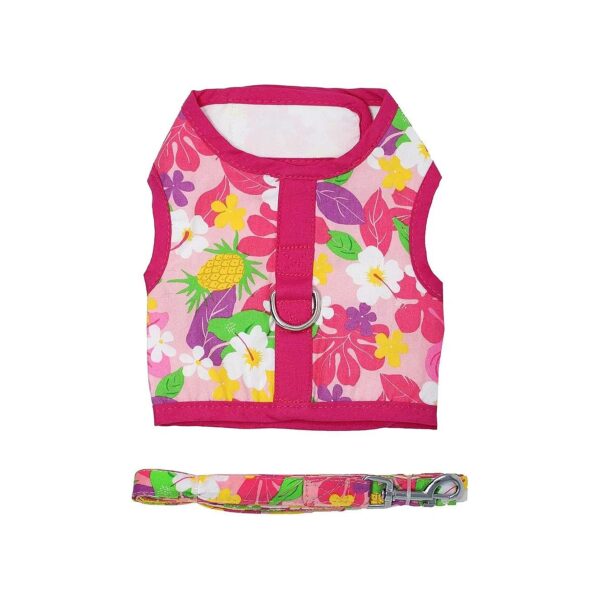 Poly Blend Floral Dog Harness with Pink Hawaiian Pattern, Large