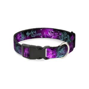 Polyester Dog Collar Harley Quinn Pow Aiming Poses Joker Black Turquoise Fuchsia