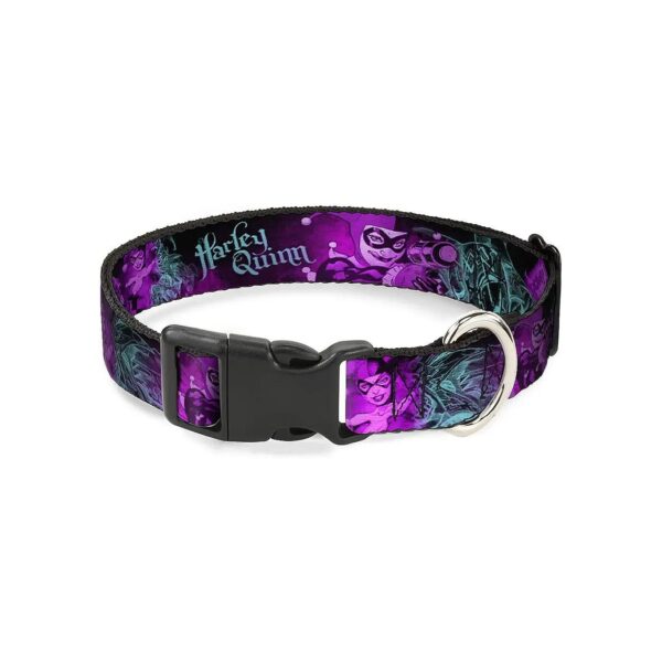 Polyester Dog Collar Harley Quinn Pow Aiming Poses Joker Black Turquoise Fuchsia