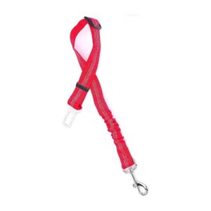 Polyester Fabric Adjustable Dog Seat Belt with 360deg Rotating Stainless Steel Buckle Red