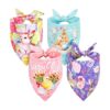 Polyester Free Peach Skin Velvet Easter Dog Bandanas with Easter Eggs and Flowers Pattern