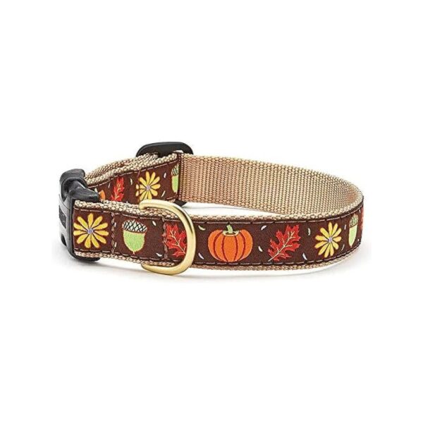 Polyester Nylon Brass Dog Collar Harvest Pattern Adjustable Size 15-21 inches Wide 1 inch