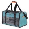 Portable Blue Pet Carrier with Ventilation and Soft-Padded Seats up to 28 Lbs