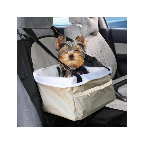 Portable Car Travel Dog Cat Puppy Carrier with Washable Faux Fur Interior and Belt Cover