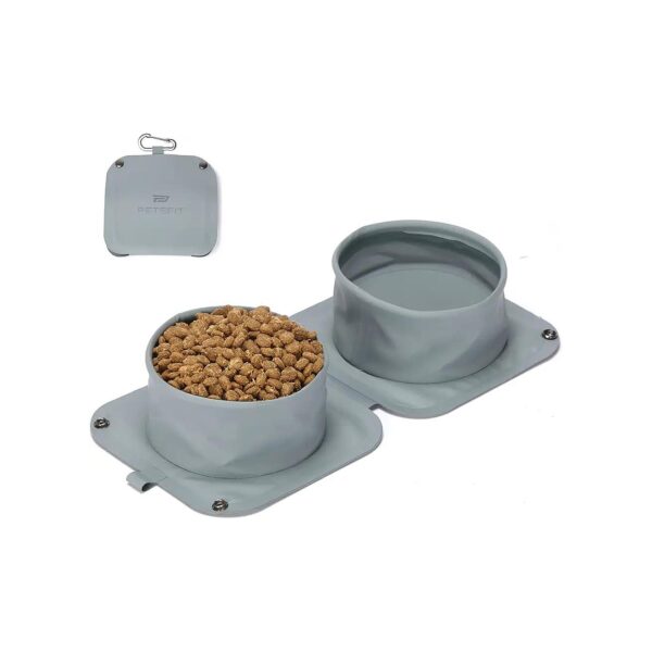 Portable Collapsible Food and Water Dog Bowls for Two Pets with Carabiner