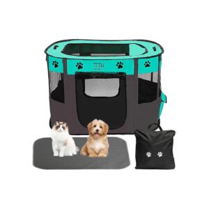 Portable Dog Playpen with Carry Case, Washable Dog Pad, and Three Doors for Small Animals